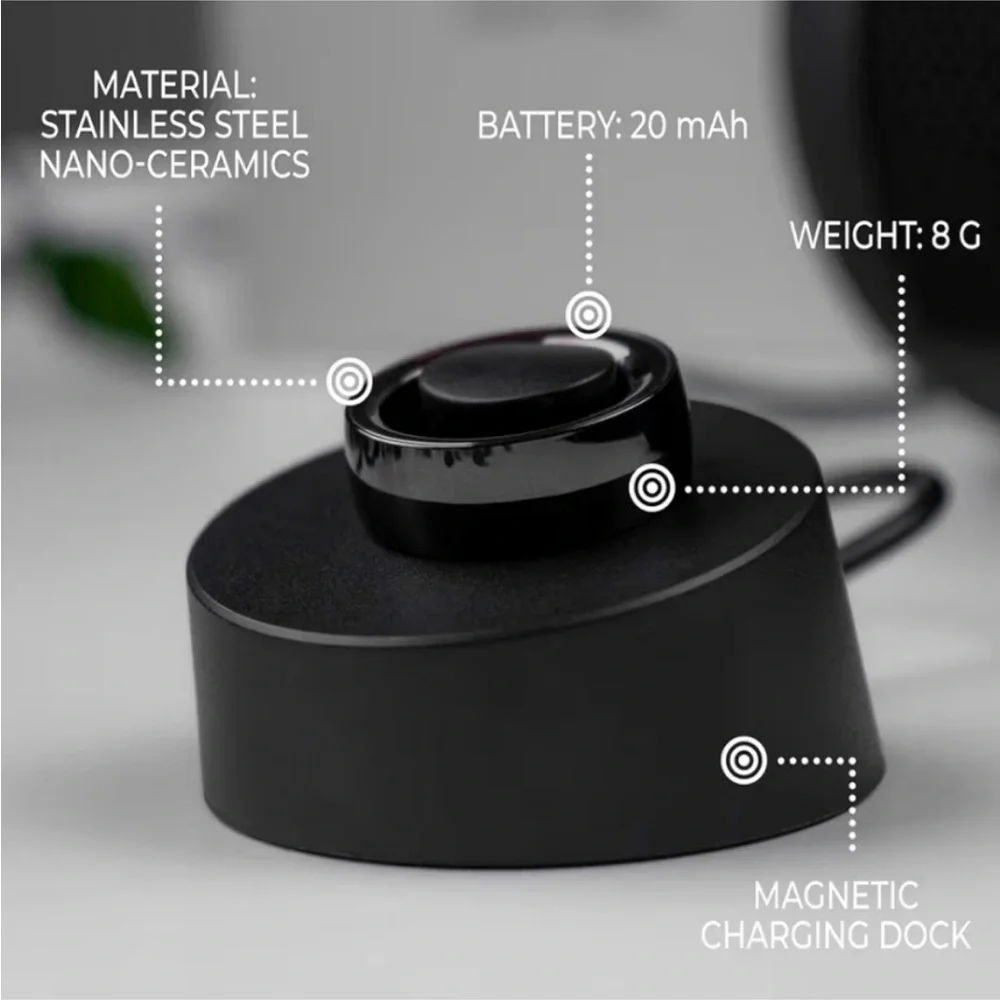 NIB* ODO Smart Ring - Black Size 7 (55mm) Health Monitoring. w Charger.